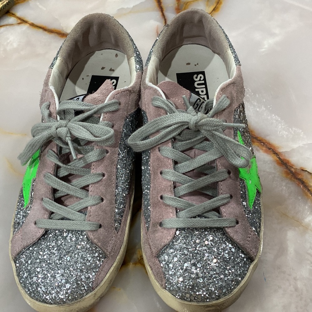 Golden goose silver glitter with neon green star size 6.5 womens. - Picture 2 of 4